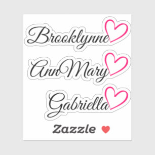 Personalized 3 Names Text Pink Calligraphy Heart  