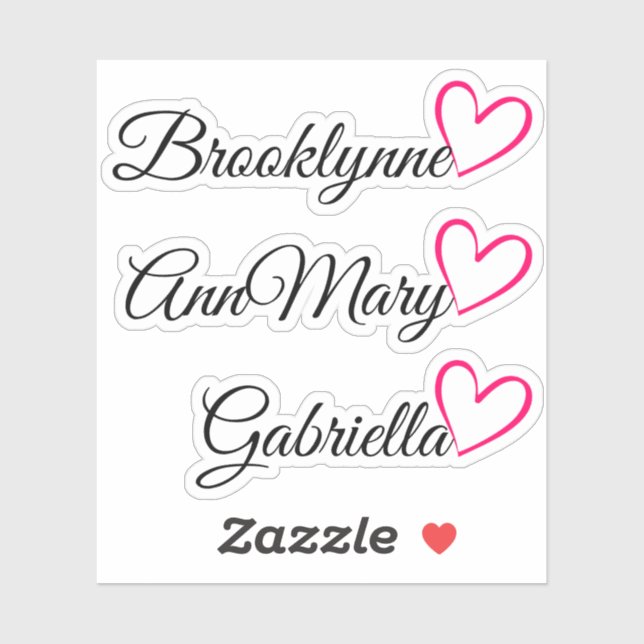 Personalized 3 Names Text Pink Calligraphy Heart   (Sheet)