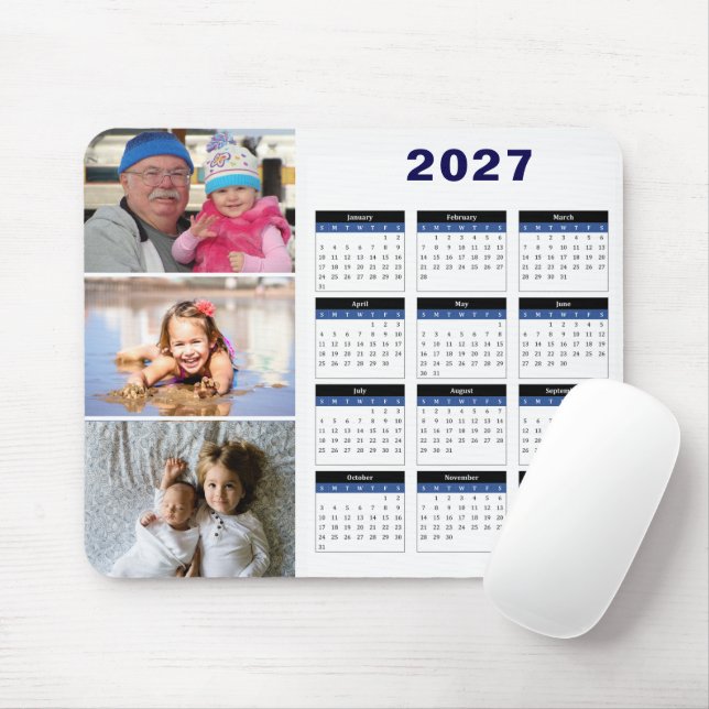 Personalized 3 Photo 2027 Calendar Mousepad (With Mouse)