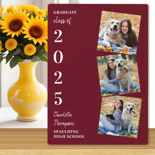 Personalized 3 Photo Burgundy Graduation Plaque