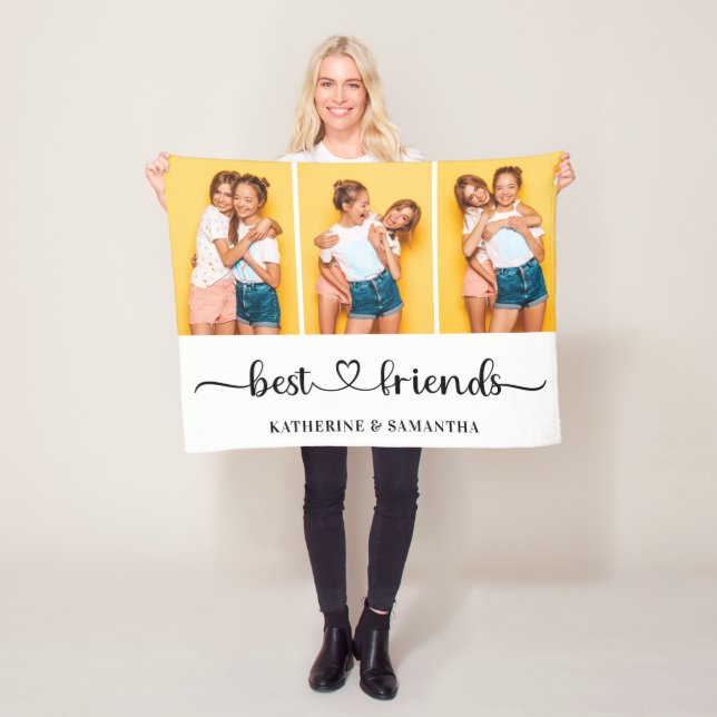 Personalized 3 Photo Collage Best Friends Forever  Fleece Blanket (In Situ)