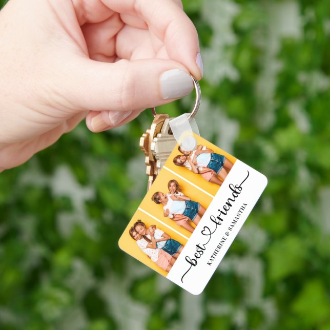 Personalized 3 Photo Collage Best Friends Forever  Keychain (Hand)