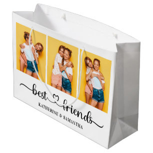Personalized 3 Photo Collage Best Friends Forever  Large Gift Bag