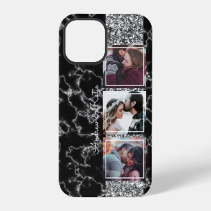Personalized 3 Photo Collage black and Grey Marble iPhone 12 Pro Case