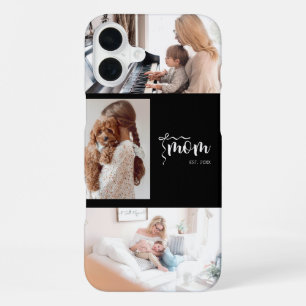 Personalized 3-Photo Collage Black Mom Est Year  iPhone 16 Plus Case