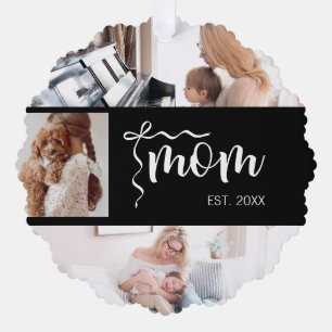 Personalized 3-Photo Collage Black Mom Est Year  Ornament Card