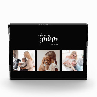 Personalized 3-Photo Collage Black Mom Est Year Photo Block