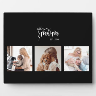 Personalized 3-Photo Collage Black Mom Est Year  Plaque