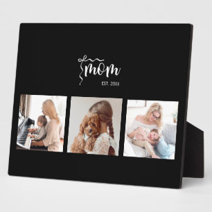 Personalized 3-Photo Collage Black Mom Est Year Plaque