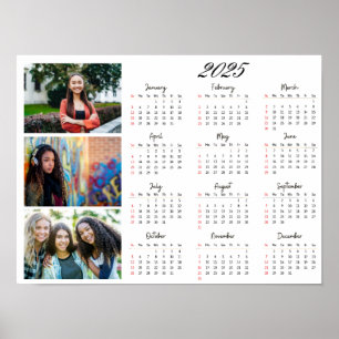 Personalized 3 Photo Collage Family 2025 Calendar Poster
