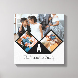 Personalized 3 photo collage family monogram canvas print