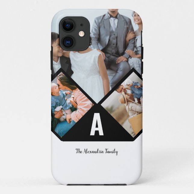 Personalized 3 photo collage family monogram Case-Mate iPhone case (Back)