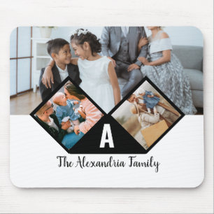 Personalized 3 photo collage family monogram mouse pad