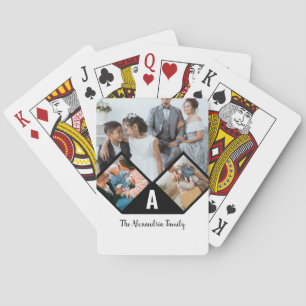 Personalized 3 photo collage family monogram playing cards