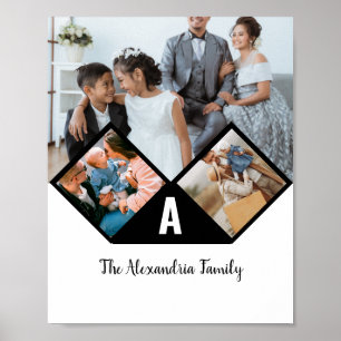 Personalized 3 photo collage family monogram poster