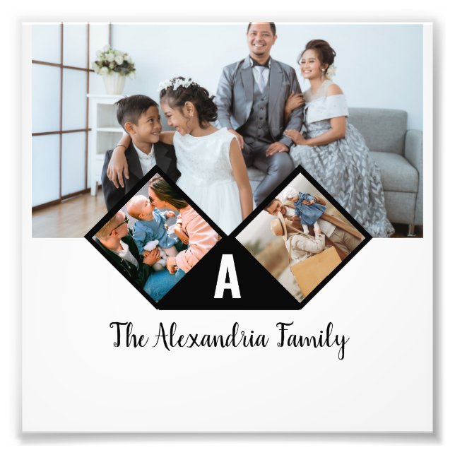 Personalized 3 photo collage family monogram print (Front)