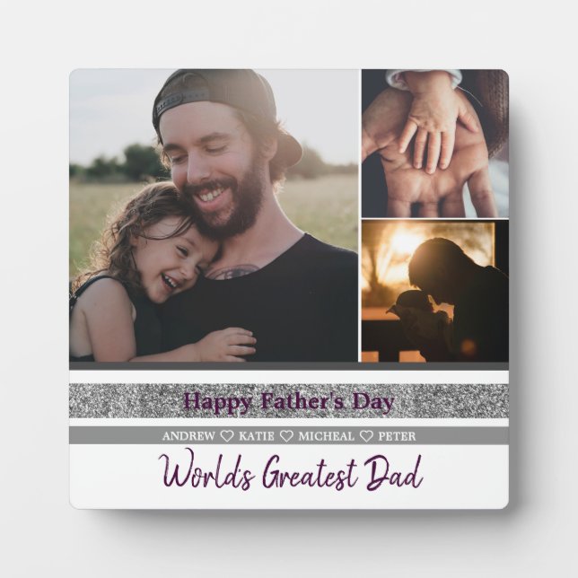 Personalized 3 Photo Collage First Father's Day  Plaque (Front)