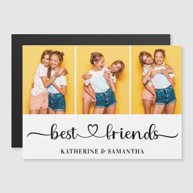 Personalized 3 Photo Collage Friends Magnetic Card (Front/Back)