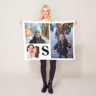 Personalized 3 Photo Collage Monogrammed Fleece Blanket