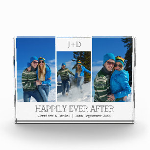 Personalized 3 Photo Collage Monogrammed Wedding Block