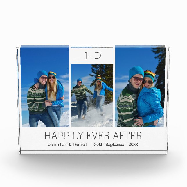 Personalized 3 Photo Collage Monogrammed Wedding Block (Front)
