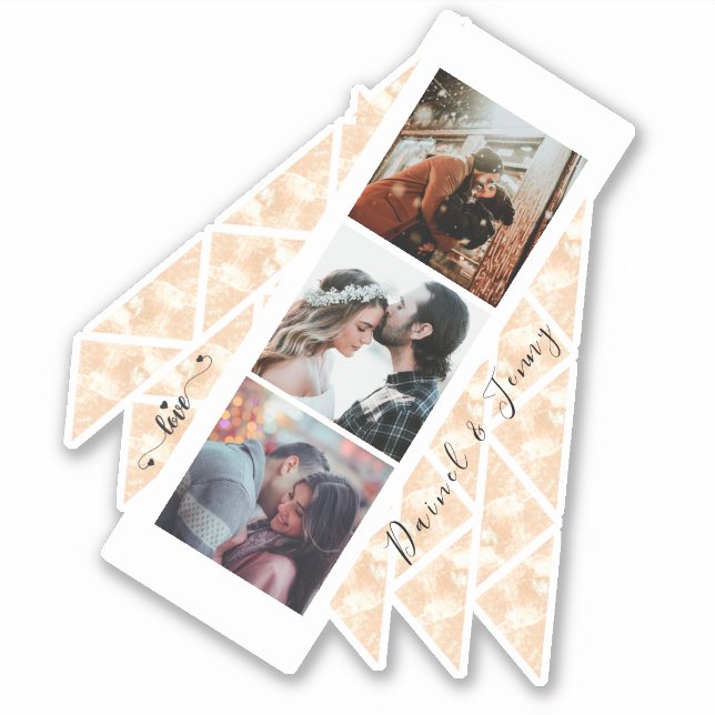 Personalized 3 Photo Collage Rose Gold Marble gift (Front)