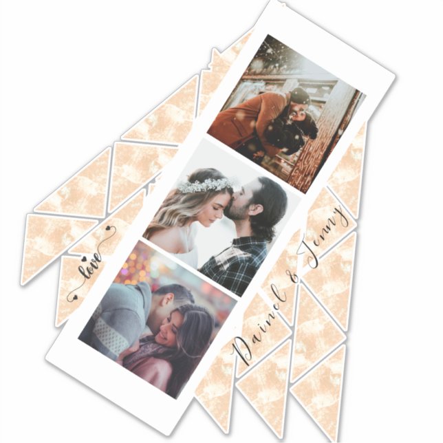 Personalized 3 Photo Collage Rose Gold Marble gift (Front)