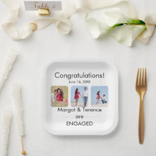 Personalized 3-Photo Engagement Announcement Paper Plate