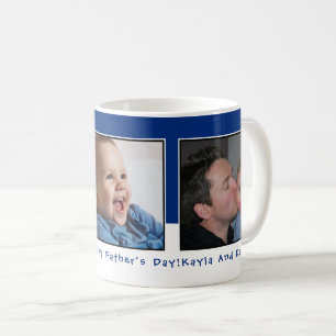 Personalized 3 Photo Father's Day Blue Coffee Mug