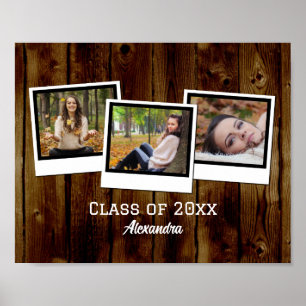 Personalized 3-Photo Frames Rustic Graduation Poster