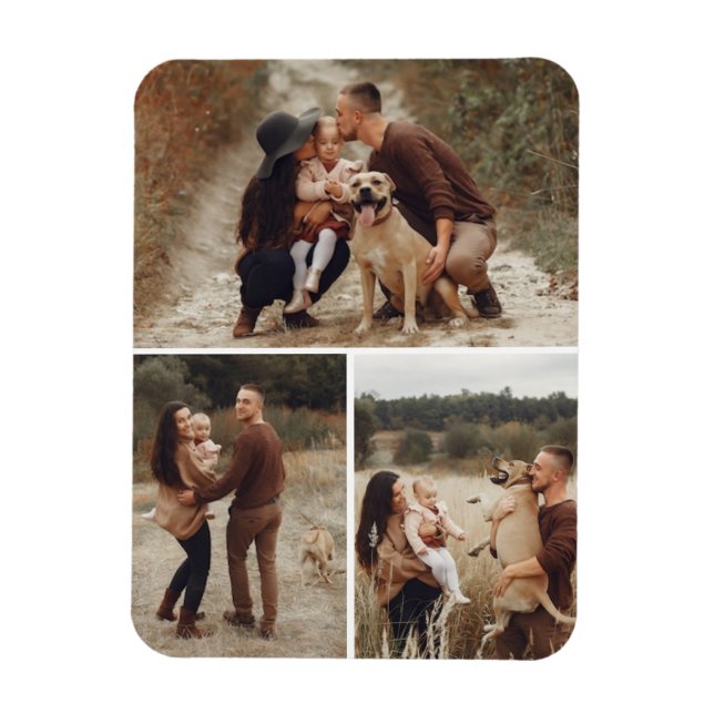 Personalized 3 Photo Grid Gallery Collage Family Magnet (Vertical)