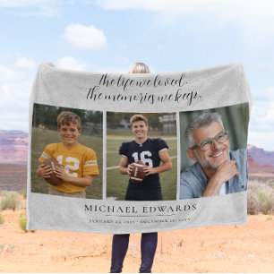 Personalized 3 Photo Memorial Sympathy Gift Fleece Blanket