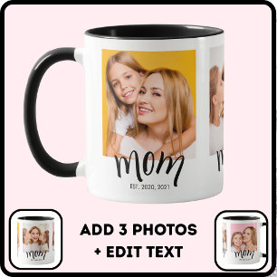 Personalized 3 Photo Mom Kids Date Est White Mug