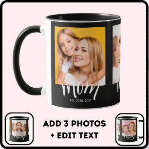 Personalized 3 Photo Mom Kids Date Established Mug