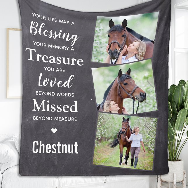 Personalized 3 Photo Pet Horse Memorial Fleece Blanket (Creator Uploaded)