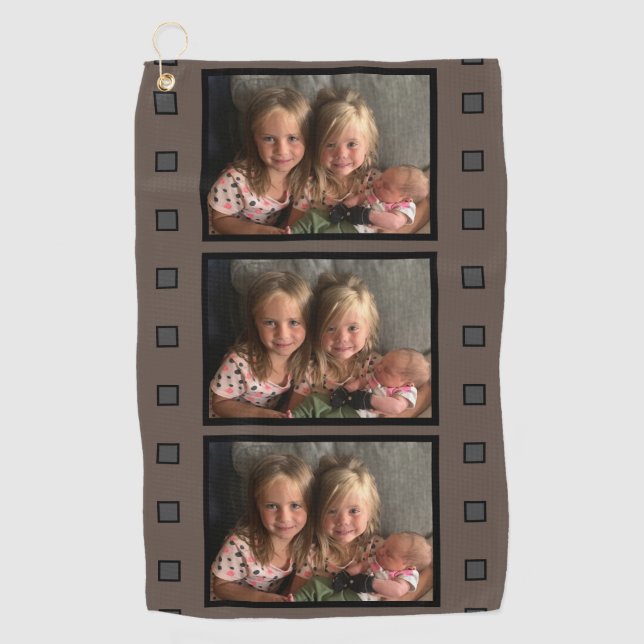 Personalized 3 Photo Retro Film Strip Golf Towel (Front)