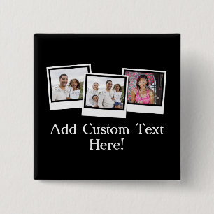 Personalized 3-Photo Snapshot Frames Custom Colour 2 Inch Square Button