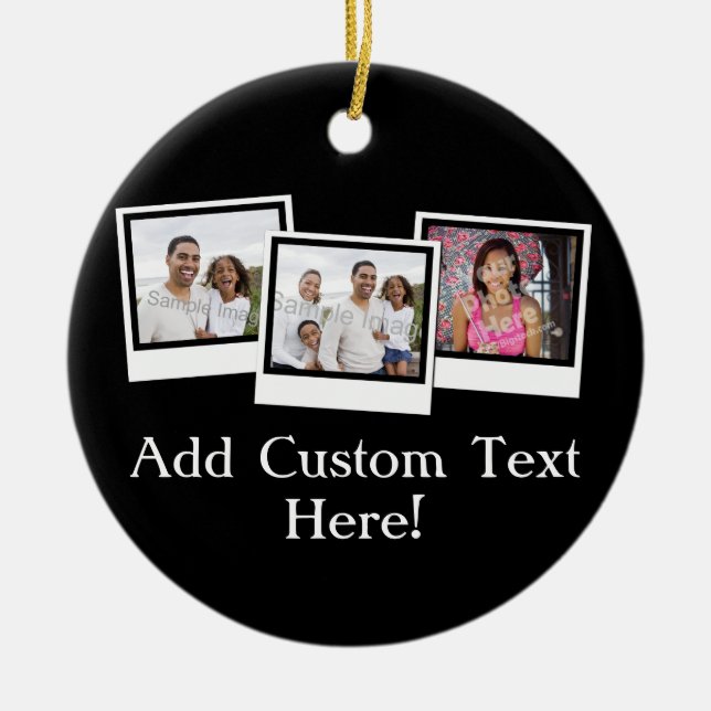 Personalized 3-Photo Snapshot Frames Custom Colour Ceramic Ornament (Front)