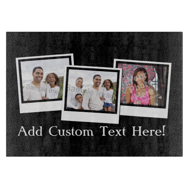 Personalized 3-Photo Snapshot Frames Custom Colour Cutting Board (Front)