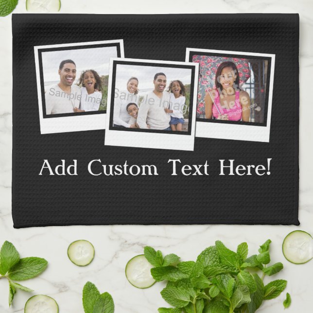 Personalized 3-Photo Snapshot Frames Custom Colour Kitchen Towel (Folded)