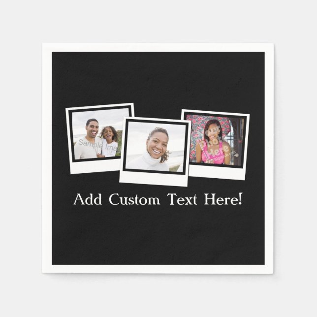 Personalized 3-Photo Snapshot Frames Custom Colour Napkin (Front)