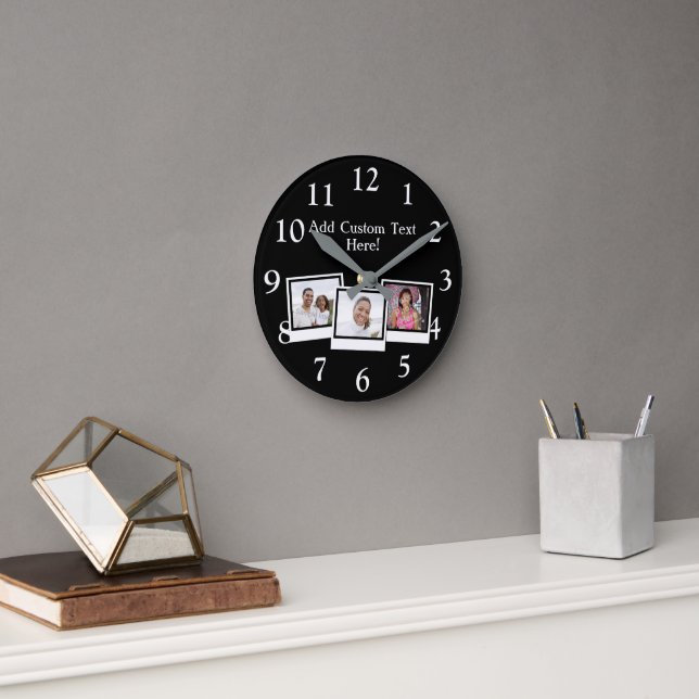 Personalized 3-Photo Snapshot Frames Custom Colour Round Clock (Office)