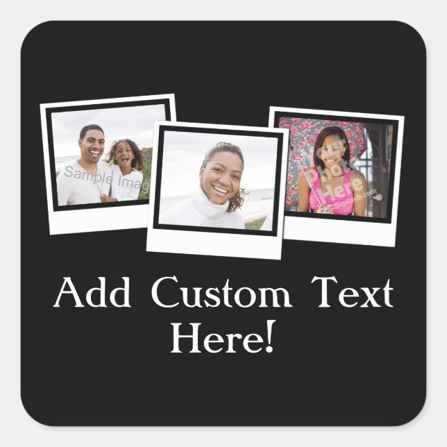 Personalized 3-Photo Snapshot Frames Custom Colour Square Sticker (Front)