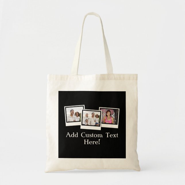 Personalized 3-Photo Snapshot Frames Custom Colour Tote Bag (Front)