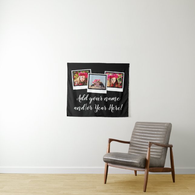 Personalized 3-Photo Snapshot Frames Typography Tapestry (In Situ (Horizontal))