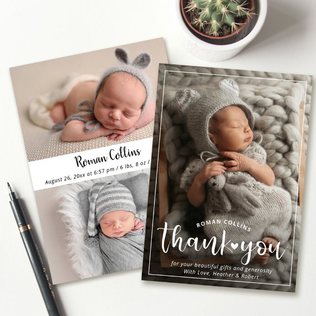 Personalized 3 Photo Thank You Birth Announcement (Creator Uploaded)