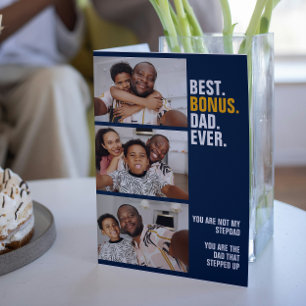 Personalized 3 Photo The Dad That Stepped Up Card