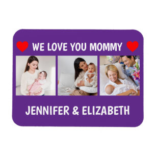 Personalized 3 Photo We Love You Mommy Navy Magnet