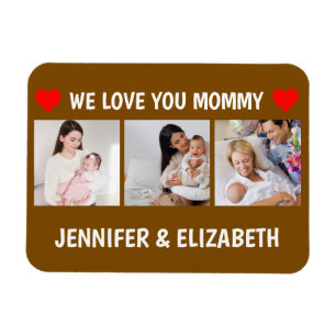 Personalized 3 Photo We Love You Mommy Navy Magnet
