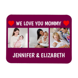 Personalized 3 Photo We Love You Mommy Navy Magnet